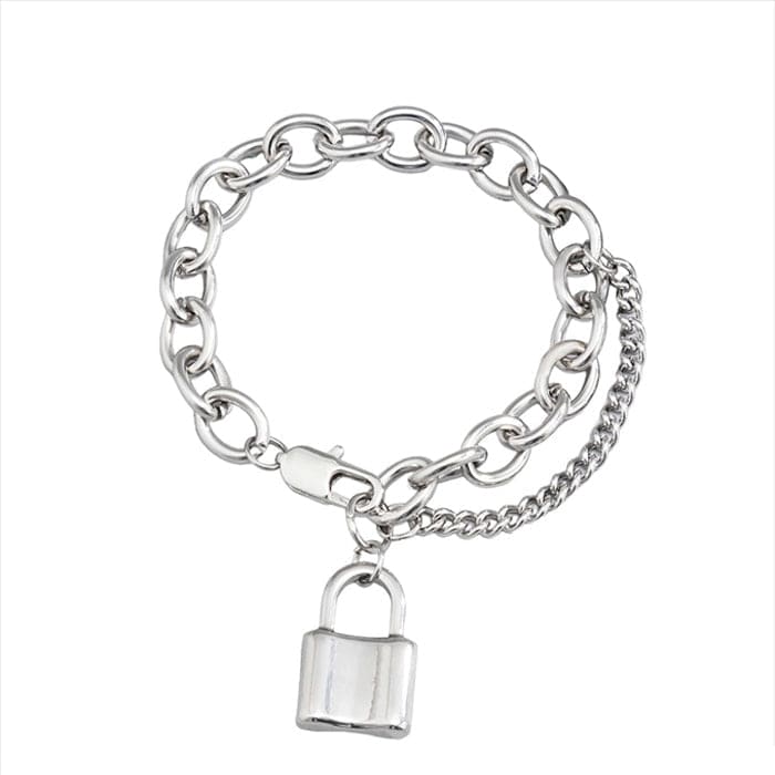 Lock Pendant Bracelet - Adjustable / Silver - bracelet