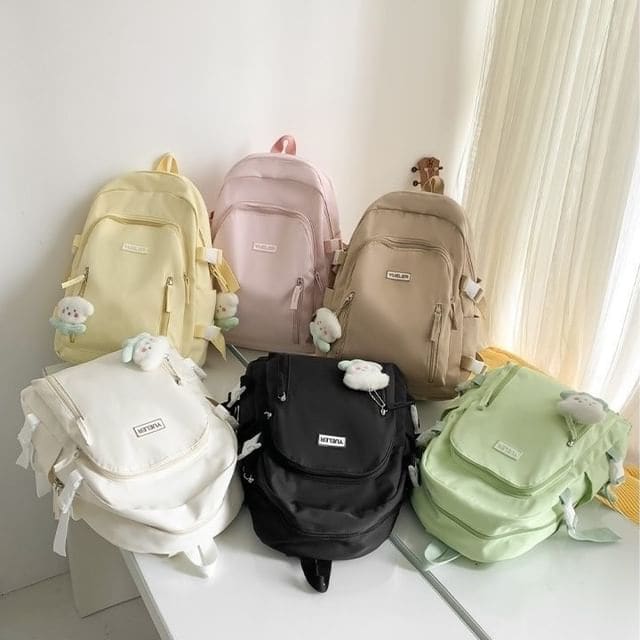 Logo Buckled Nylon Backpack / Bag Charm / Set