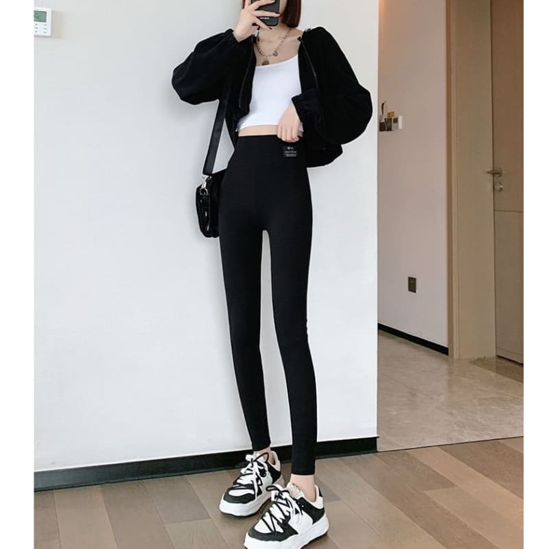 Logo High Rise Plain Leggings