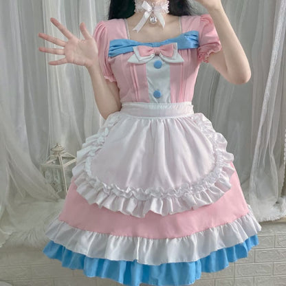 Lolita Bow Knot Ruffled Maid Dress - Pink / One Size