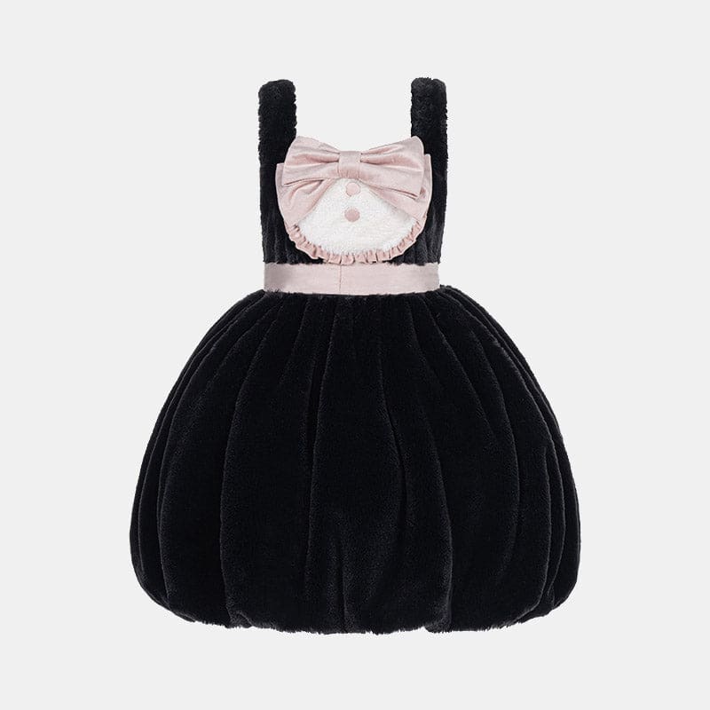 Lolita Bowknot Plush Overalls Puff Sleeve Lace Shirt