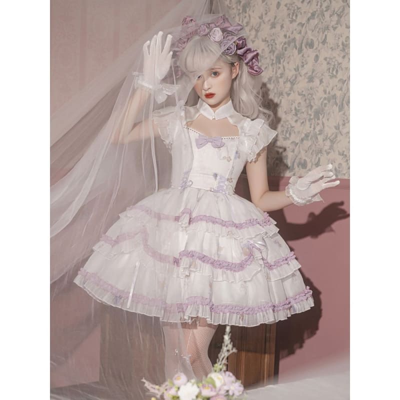 Lolita Cap-Sleeve Mesh Tiered A-Line Dress