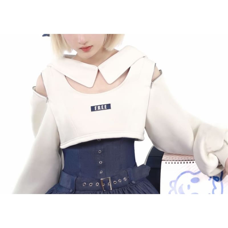 Lolita Cold Shoulder Lettering Crop Pullover / Sleeveless