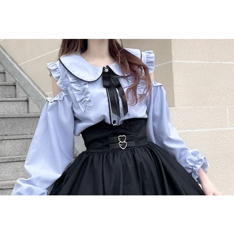 Lolita Collared Plain Ruffle Trim Blouse / High Waist Plain