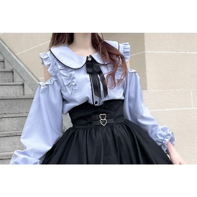 Lolita Collared Plain Ruffle Trim Blouse / High Waist Plain