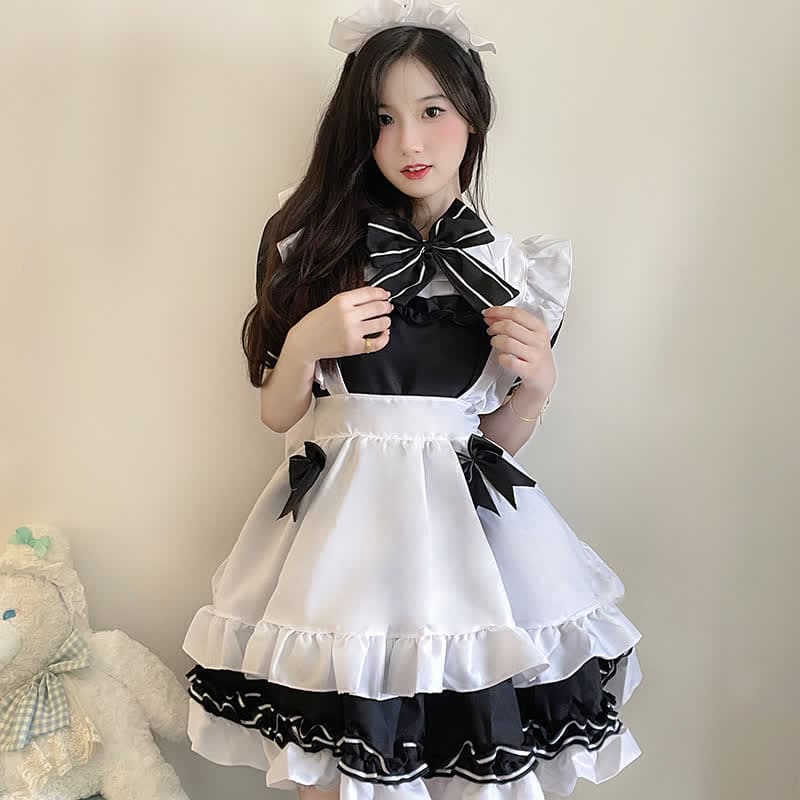 Lolita Devil Bow Knot Ruffled Maid Dress