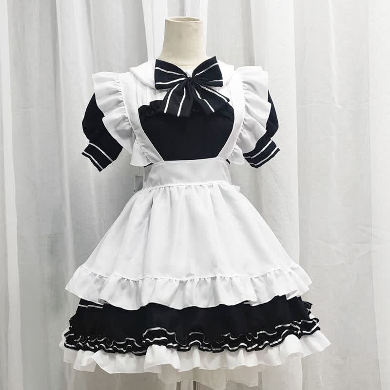 Lolita Devil Bow Knot Ruffled Maid Dress