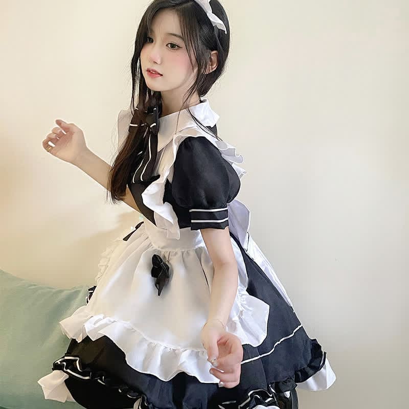 Lolita Devil Bow Knot Ruffled Maid Dress