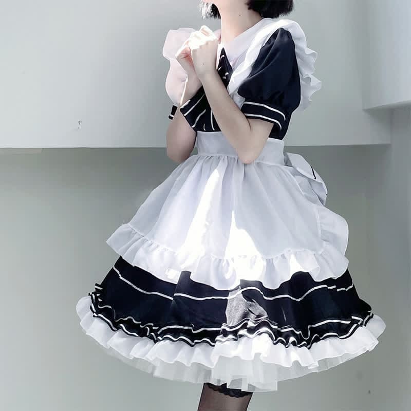 Lolita Devil Bow Knot Ruffled Maid Dress