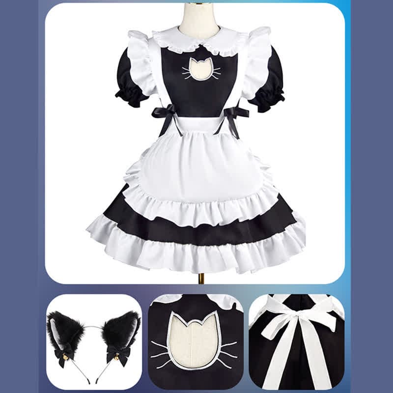 Lolita Doll Collar Kitty Hollow Out Ruffled Maid Dress