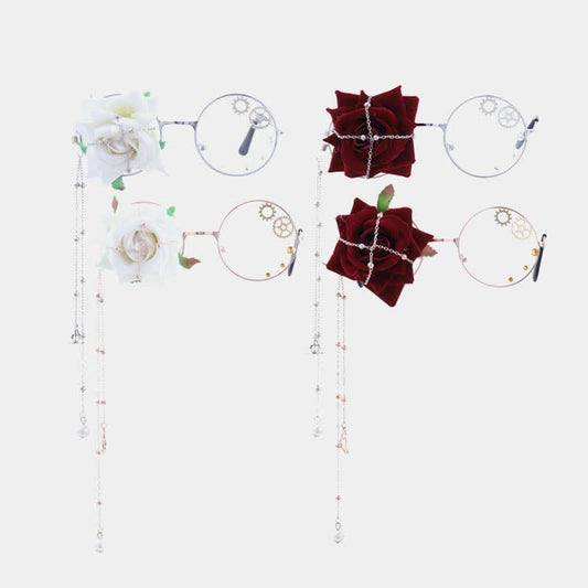 Lolita Flower Decor Metal Chain Big-Frame Glasses