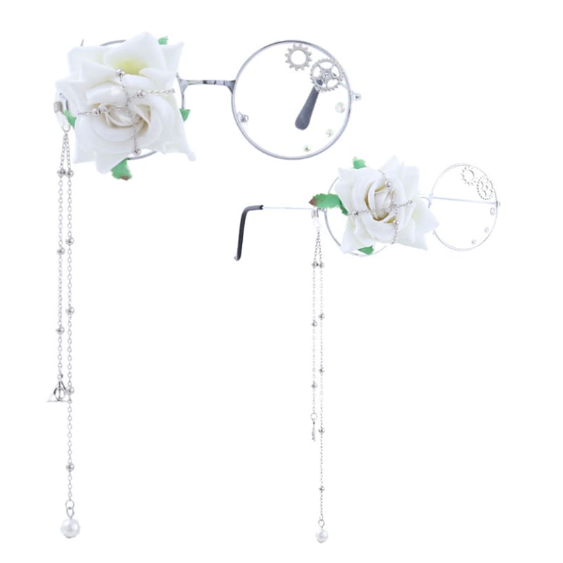 Lolita Flower Decor Metal Chain Big-Frame Glasses