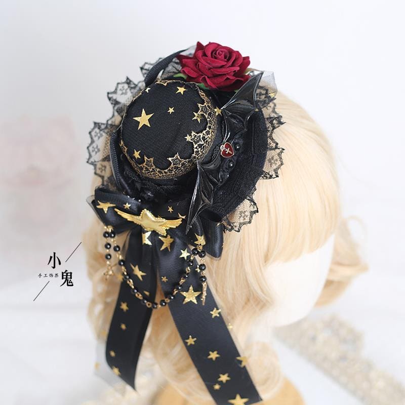 Lolita Halloween Dark Witch Hat Accessories - Rose Star