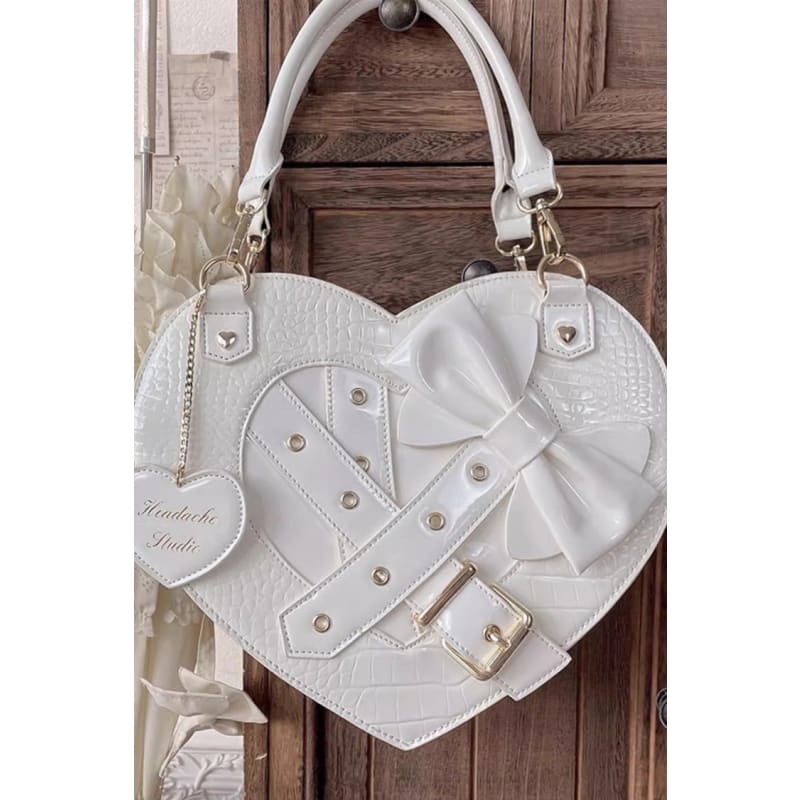 Lolita Heart Shaped Bowknot Buckle Bag - One-Size / White