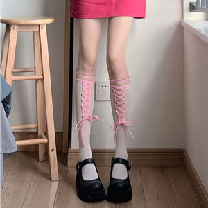 Lolita Lace Ribbon Bandage Stockings - Stockings