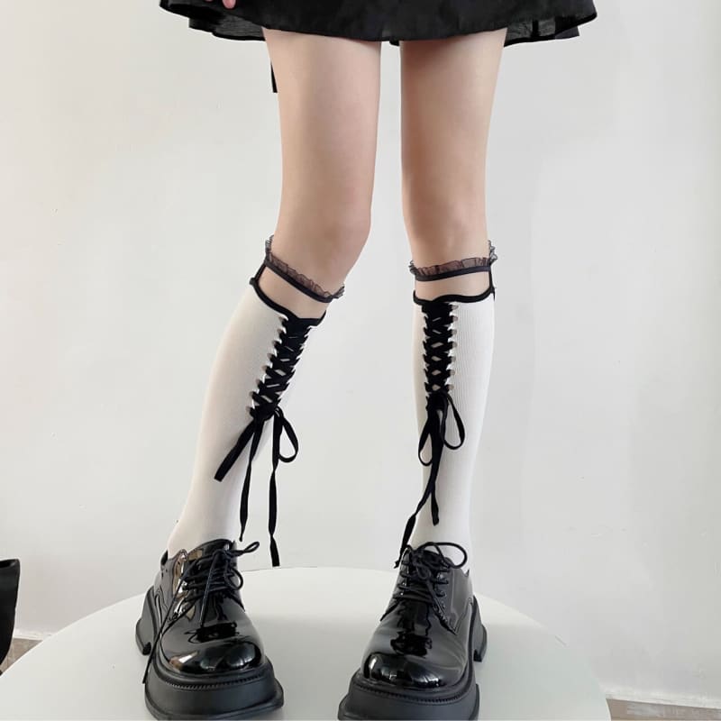 Lolita Lace Ribbon Bandage Stockings - Stockings