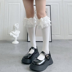 Lolita Lace Ruffle Bow Socks - Socksballetcore bow high