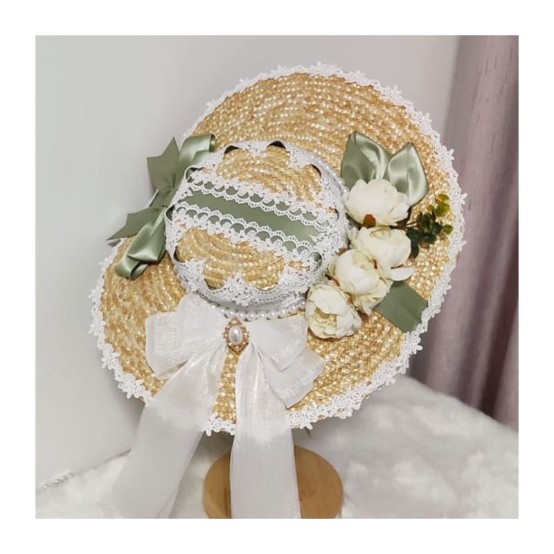 Lolita Lace Trim Straw Hat