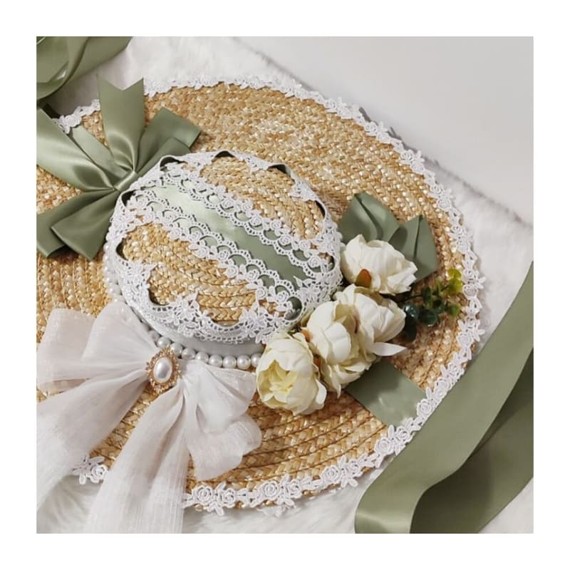 Lolita Lace Trim Straw Hat