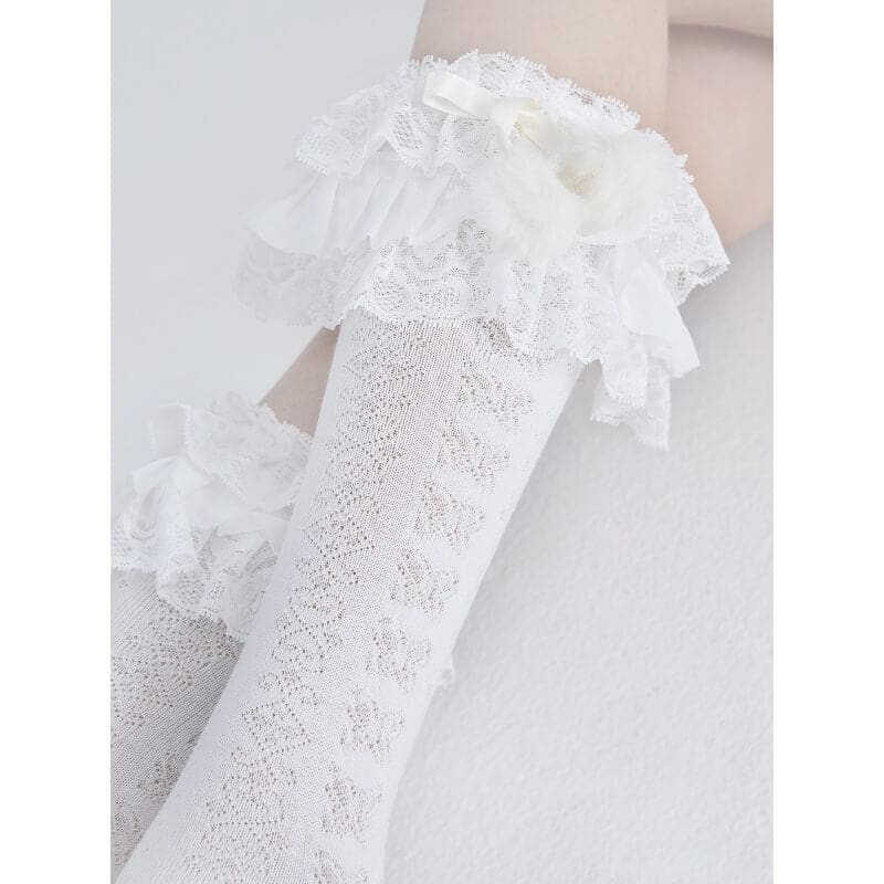 Lolita Layered Plush Ball Stockings - Stockings