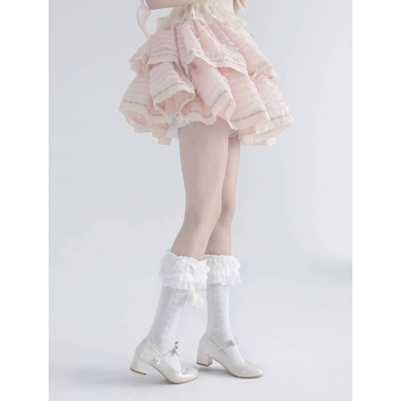 Lolita Layered Plush Ball Stockings - Stockings