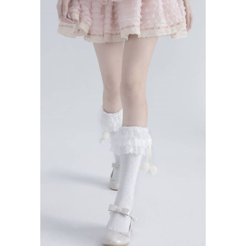 Lolita Layered Plush Ball Stockings - Stockings