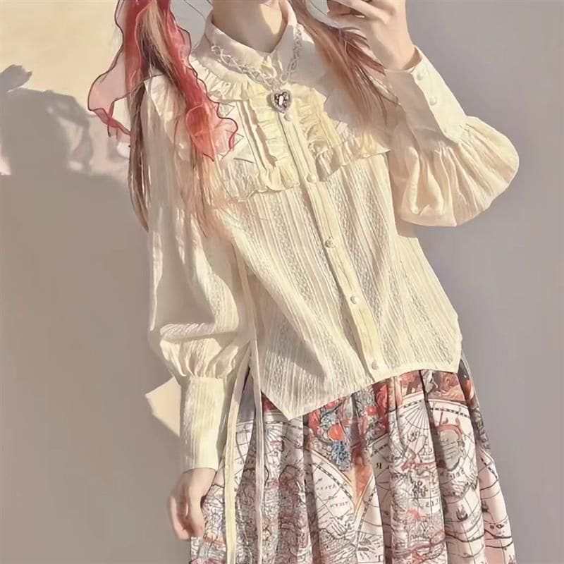 Lolita Long Sleeve Collar Ruffle Lace Blouse