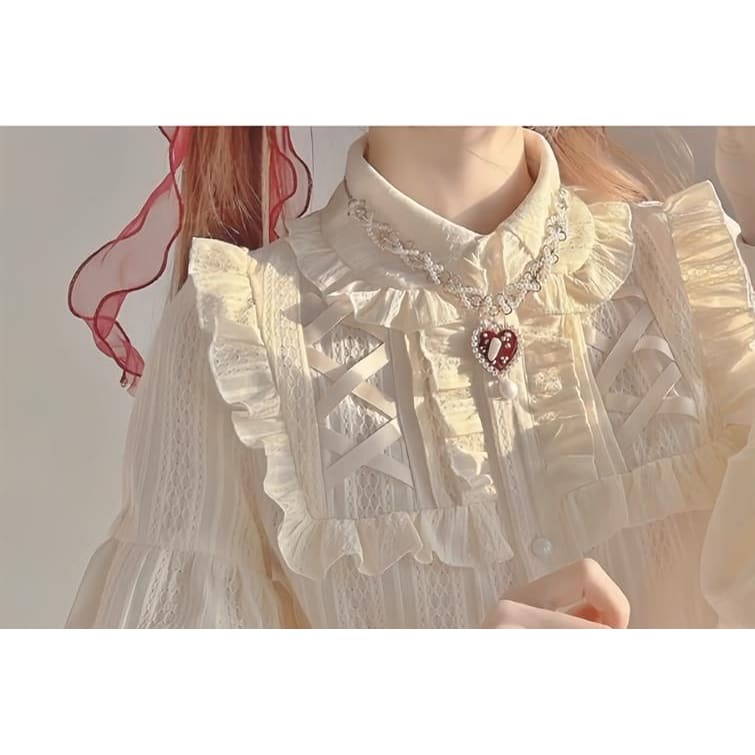 Lolita Long Sleeve Collar Ruffle Lace Blouse