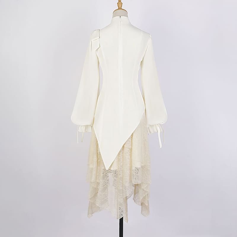 Lolita Long-Sleeve Embroidered Hanfu Blouse / Mid Rise Lace