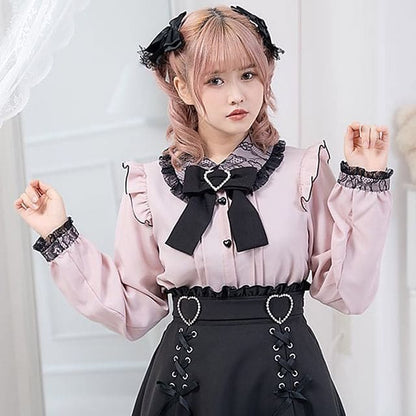 Lolita Long Sleeve Peter Pan Collar Ruffle Trim Blouse