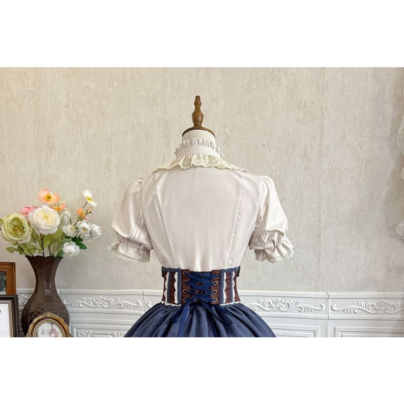 Lolita Puff-Sleeve Plain Lace Trim Ruffle Shirt / Bow Belt