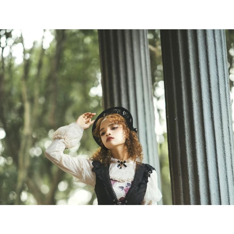 Lolita Puff Sleeve Stand Collar Bow Ruffle Blouse