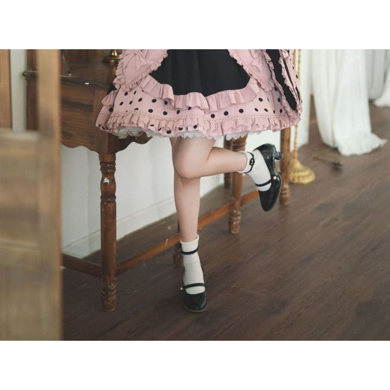 Lolita Ruffle Trim Mini A-Line Dress / Bow Headband