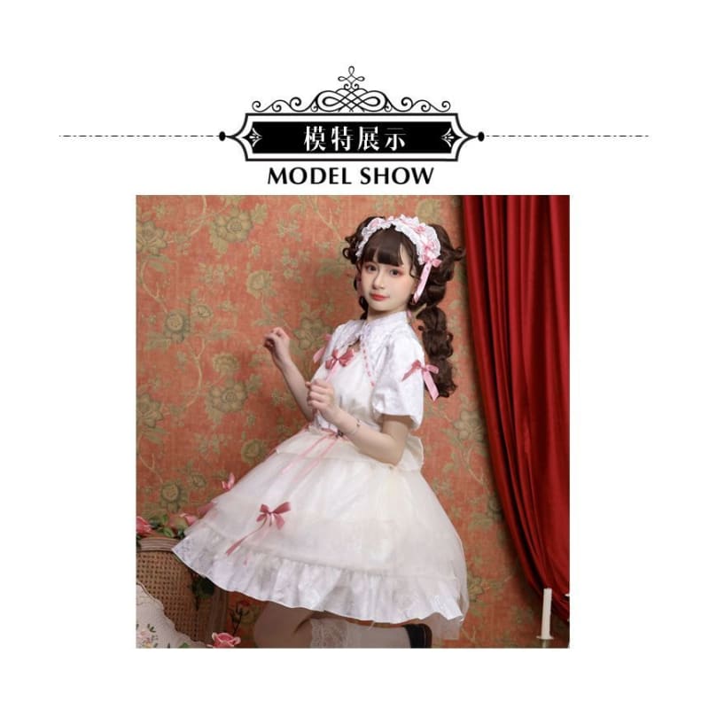 Lolita Short-Sleeve Band Collar Bow Accent Two Tone Lolita