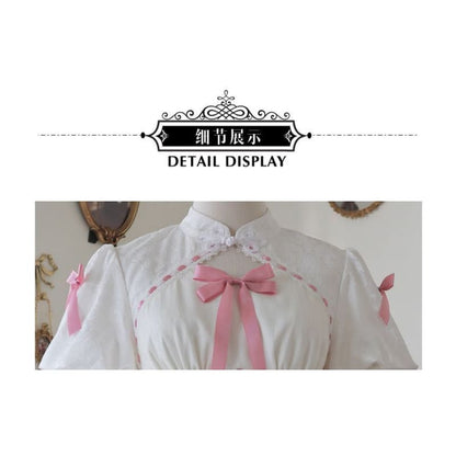 Lolita Short-Sleeve Band Collar Bow Accent Two Tone Lolita