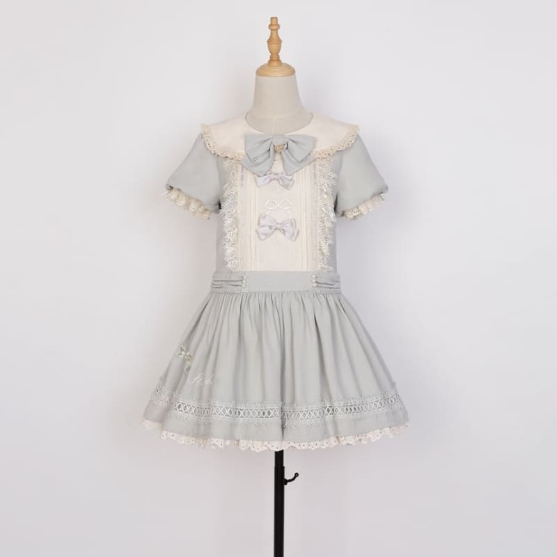 Lolita Short-Sleeve Collar Bow Accent Mini A-Line Dress