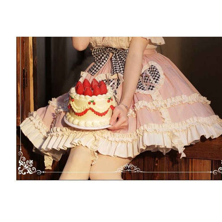 Lolita Short-Sleeve Ruffled Top / Ribbon A-Line Skirt