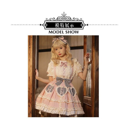 Lolita Short-Sleeve Ruffled Top / Ribbon A-Line Skirt