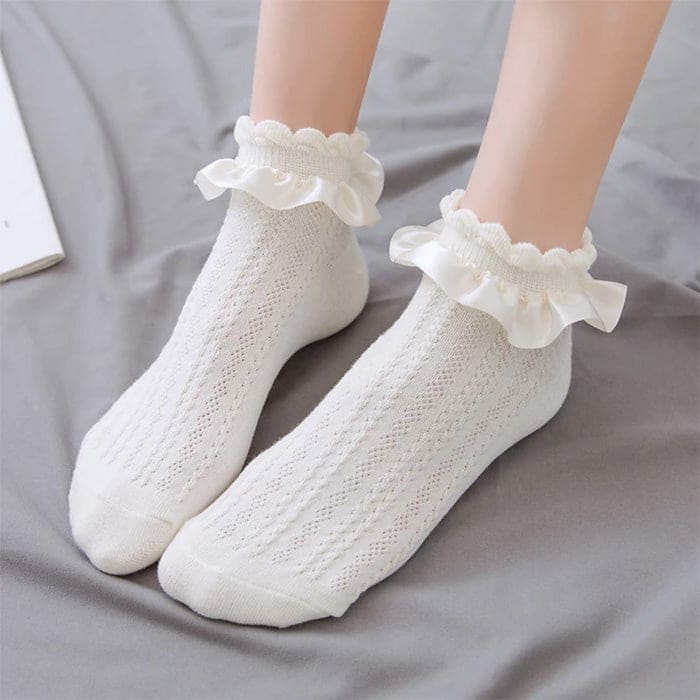 Lolita Soft Ruffle Socks - White - Socks