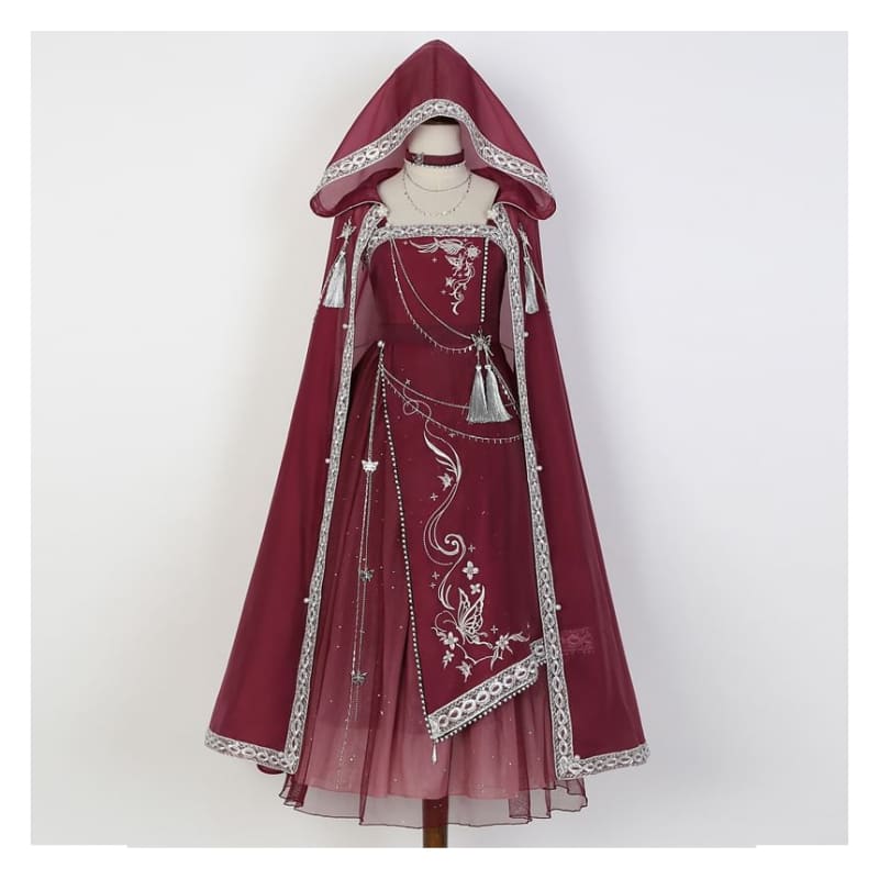 Lolita Spaghetti Strap Embroidered Hanfu Midi A-Line Dress