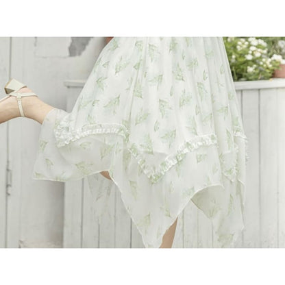 Lolita Spaghetti Strap Floral Print Midi Dress / Lace Shrug