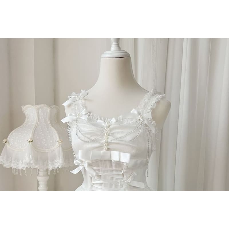 Lolita Spaghetti Strap V-Neck Ruffle Trim Tiered A-Line