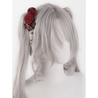 Lolita Spider Web Red Rosettes Hairclip - Red / Free Size