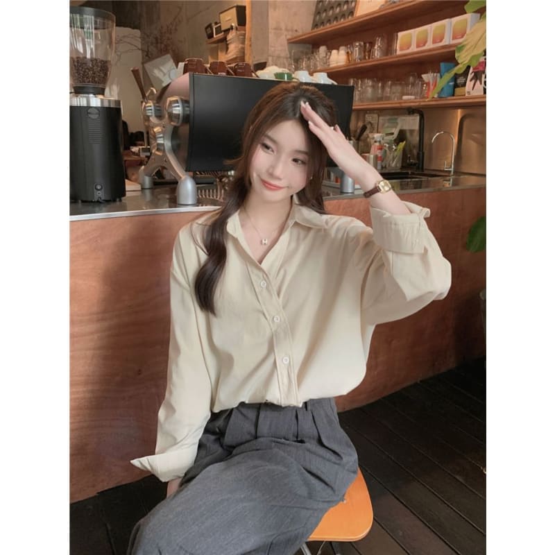 Long-Sleeve Asymmetrical Plain Shirt