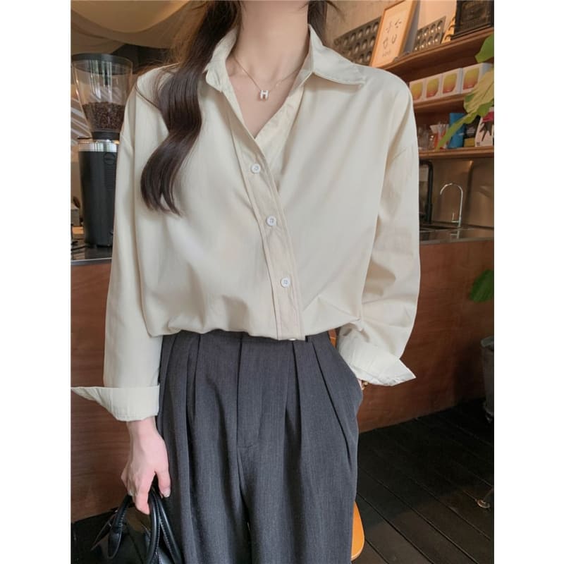 Long-Sleeve Asymmetrical Plain Shirt