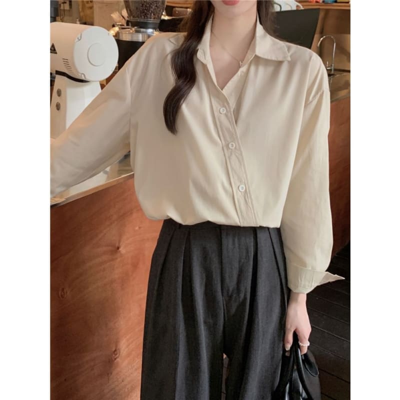 Long-Sleeve Asymmetrical Plain Shirt