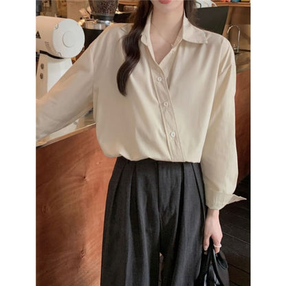 Long-Sleeve Asymmetrical Plain Shirt