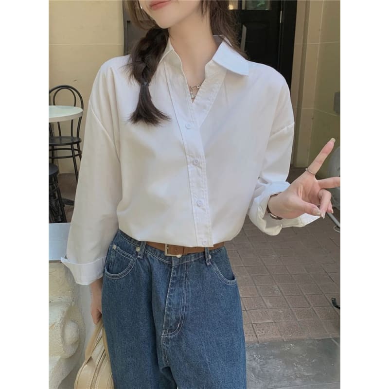 Long-Sleeve Asymmetrical Plain Shirt