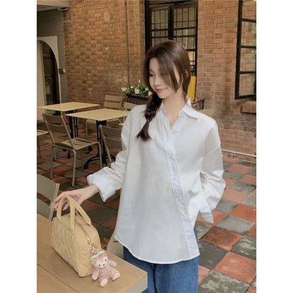 Long-Sleeve Asymmetrical Plain Shirt