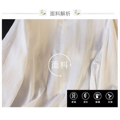 Long Sleeve Band Collar Plain Hanfu Blouse